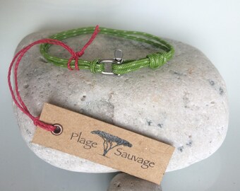 Mixed Bracelet Adjustable PLAGE SAUVAGE® Cordelette Verte-Multi 2 mm - Mini Manila Straight Inox 2 mm