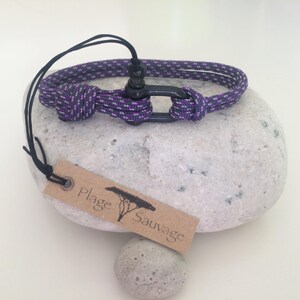 Bracelet Homme PLAGE SAUVAGE® Paracord 550 Purple Rain 4 mm Manille Droite Simple Noire Inox 4 mm image 1