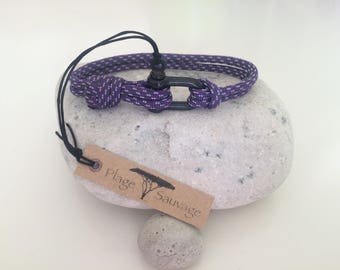 Bracelet Homme PLAGE SAUVAGE® Paracord 550 Purple Rain (4 mm) - Manille Droite Simple Noire Inox 4 mm