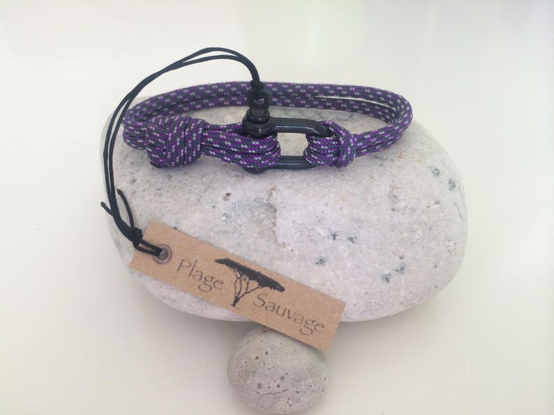 Bracelet Homme PLAGE SAUVAGE® Paracord 550 Purple Rain 4 mm Manille Droite Simple Noire Inox 4 mm image 1