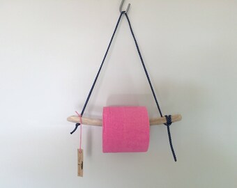 Wooden toilet paper dispenser Driftwood Beach Sauvage "Cala Rossa" blue-pink