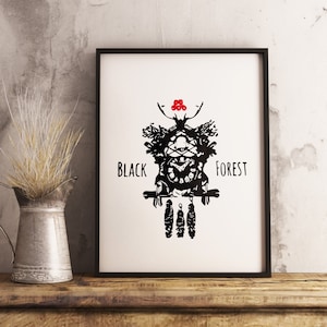 Schwarzwald Kuckucksuhr Poster Black Forest mit Bollenhut Kuckucksuhr Bild