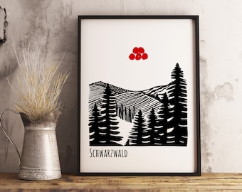 Black Forest Picture Bollenhut ART PRINT Black Forest Decoration Black Forest Print Hand Printed / 1st EDITION (Limited 15th Piece)