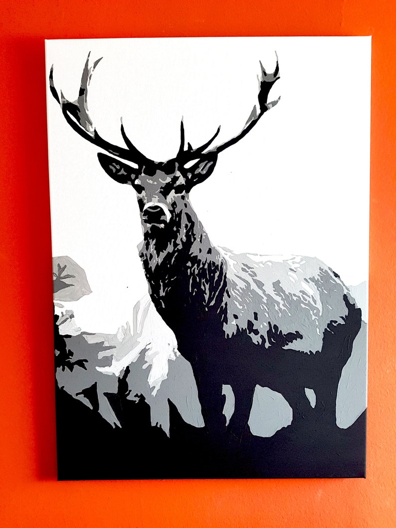 Hirsch Schwarz und Weiß Tiergemälde König des Waldes | Etsy