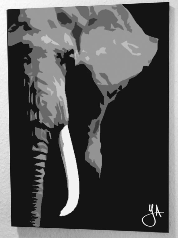Hedendaags Olifant schilderij geest van Afrika zwart-wit dier | Etsy XI-34