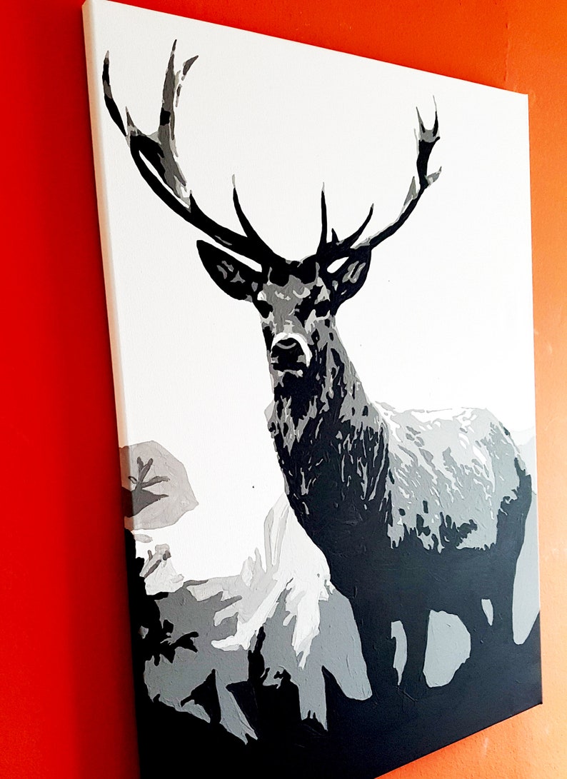 Hirsch Schwarz und Weiß Tiergemälde König des Waldes | Etsy