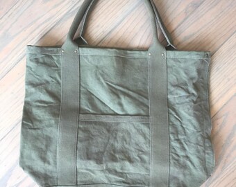 XL Army Green Canvas Tote Bag