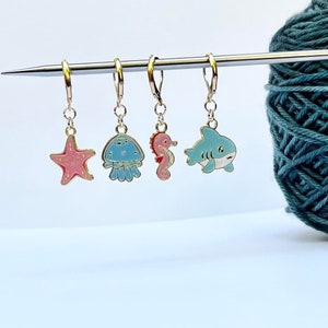 Marine creatures / sea life (starfish, octopus, seahorse and shark) stitch markers for knitting or crocheting, handmade