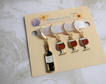 Set of 4 Wine and Glasses Stitch Markers for Knitting or Crochet Projects, Progress Keepers, stitch holders, knitting tool, stocking stuffer