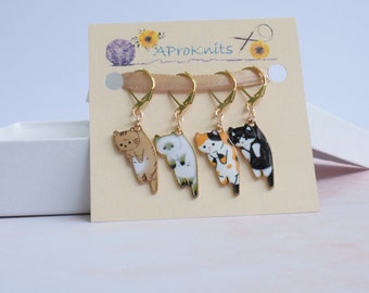 Kitty cats stitch marker set for knitting and crochet, stitch holders, progress keepers, knitting notions, perfect crafty gift