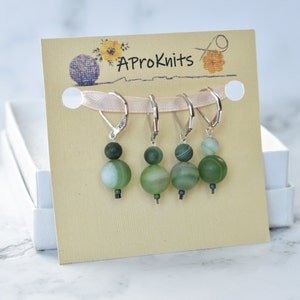 Matte Green Smoky Agates | Natural stone stitch markers - set of 4