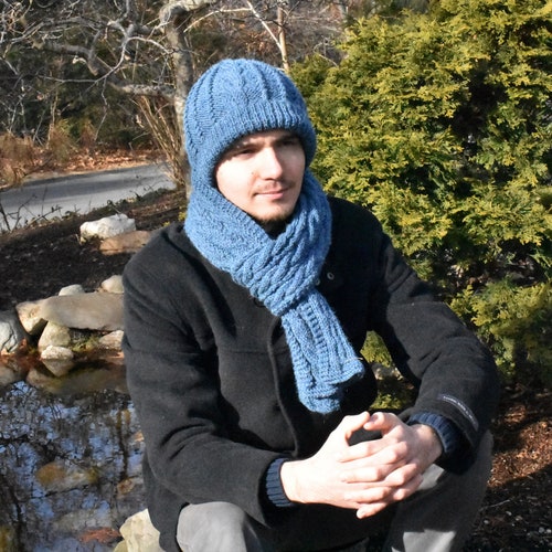 Winter Scarf for men, wool scarf, alpaca scarf for men, men's scarf, gift for him, gift men, hand order knitted scarf, warm scarf, blue scarf