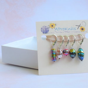 Knitting / Crochet Stitch Markers set of 5, Progress Keepers, Glass Beads Mix Stitch Markers, Bead Charms, stitch holders, knitting gift