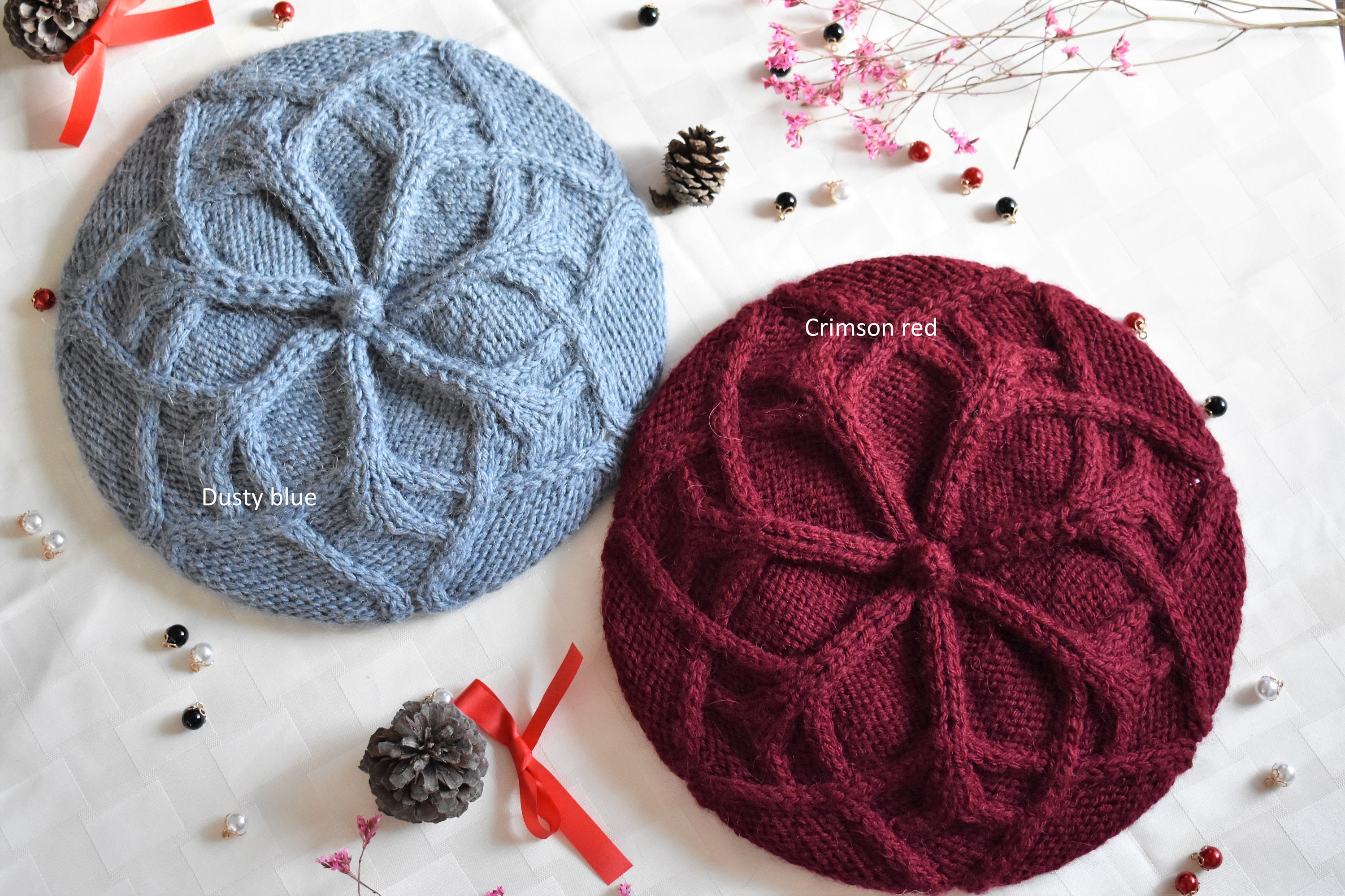 Reversible Knitted Beret Hat Double-Layer Warm Cap Acrylic Cashmere Umeepar Women main image 2