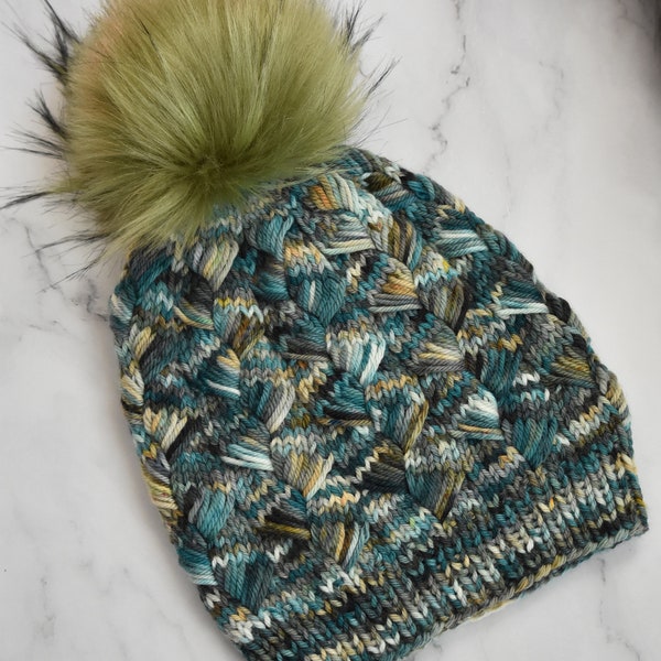 Tentacula Hat | Women's green beanie with pom-pom | Luxurious hand knit hats