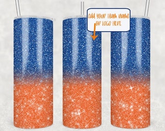 20oz blå och orange ombre sublimeringsmugg png, sublimeringsmugg blå och orange glitter png, 20oz fotbollssublimeringsmugg png