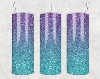 Paarse en Teal Glitter Tumbler Png, 20oz Skinny Tumbler Glitter png, Glitter Tumbler png, Ombre Glitter Tumbler png, Purple Glitter Png