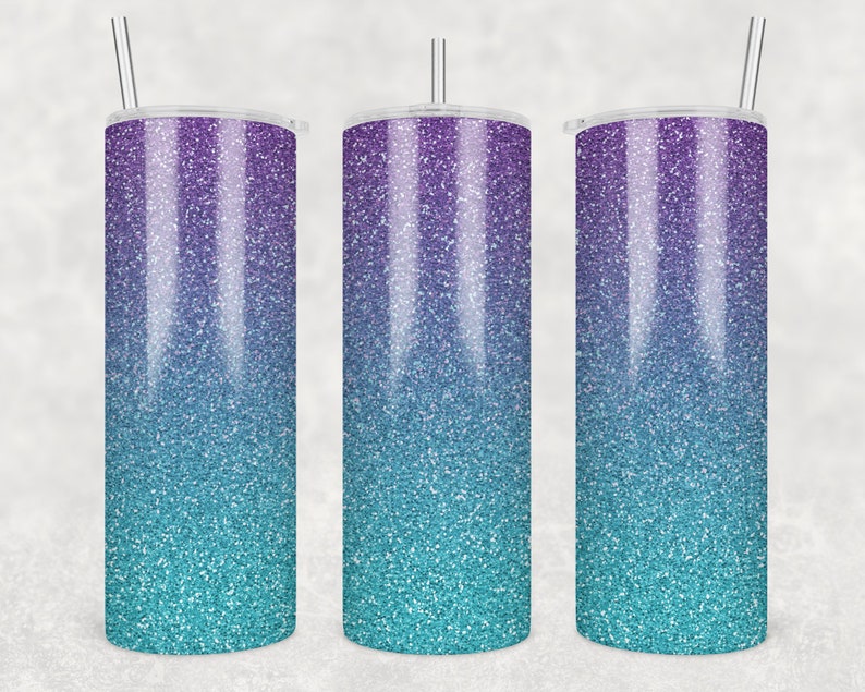 Lila och blågrönt glitterglas png, 20oz smalt glas med glitter png, glitterglas png, ombre glitterglas png, lila glitter png bild 1