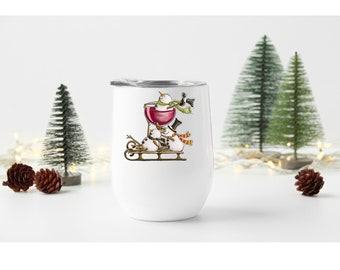 Tipsy Snowman Wine Tumbler, Christmas Wine Gift, Wine Gift for Friend, Wine Lover Christmas Gift, Snowman Wine Glass