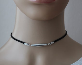 Silver bar choker | black cord Choker | Silver plated choker | Friendship choker | Gift Jewellery | Casual Choker