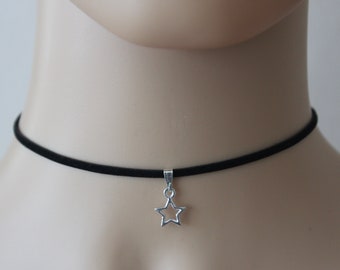 mini star choker | black cord Choker | Silver plated choker | Gift Jewellery