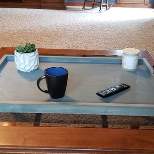 Ottoman coffee table  centerpiece serving tray wood with handles