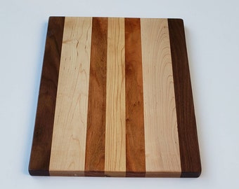 Handmade Walnut Maple Cherry Cutting Board: Face Grain Chopping Block