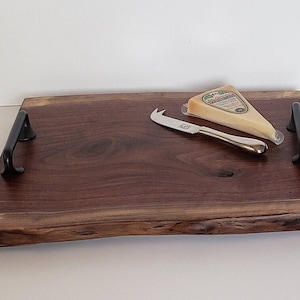 Charcuterie board Geppetto board serving tray cheese board handcrafted live edge black walnut with handles and feet