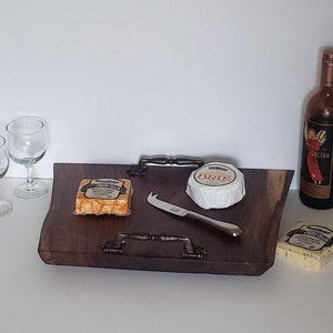 Charcuterie board Geppetto board serving tray cheese board handcrafted live edge black walnut with handles and feet