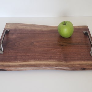 Charcuterie board Geppetto board serving tray cheese board handcrafted live edge black walnut with handles and feet