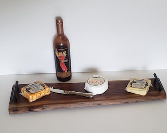 Live Edge Black Walnut Charcuterie Board: Handcrafted Serving Tray with Handles