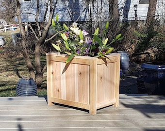 Natural Cedar Planter Box: Heavy Duty Patio Container Garden (19"x16"x14")