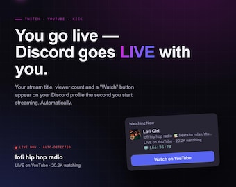 Estado en directo de Discord de Streaming Buddy para streamers (Twitch / YouTube / Expulsión)