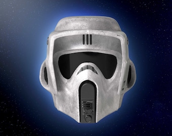 May include: A white helmet with a black visor and a black mouthpiece. The helmet has a weathered, worn look and has three black stripes on the top.