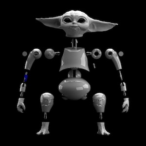 May include: A disassembled action figure of a fictional character with large ears and a green skin tone. The figure is made of white plastic and is in various pieces, including the head, torso, arms, and legs.