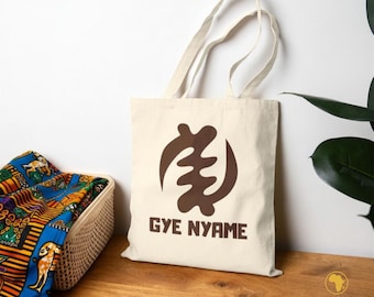Bolso de mano con símbolo africano Adinkra / Bolso de lona con la cultura africana de Ghana / Bolsa de compras de algodón reutilizable /