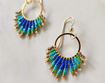 Handmade Beaded Fringe Earrings, Hoop Earrings