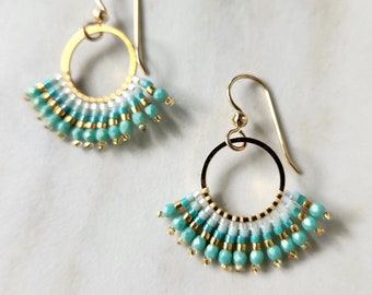 Handmade Beaded Short Hoop Fringe Earrings, Made on Maui