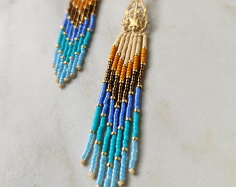 Handmade Long Beaded Fringe Earrings