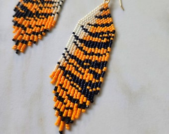 Handmade Tiger Stripes Fringe Earrings