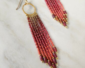 Handmade Beaded Fringe Earrings, Made on Maui