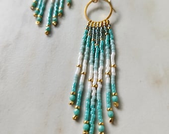 Handmade Beaded Hoop Fringe Earrings, Made on Maui