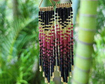 Handmade Beaded Fringe Party Earrings, Made on Maui