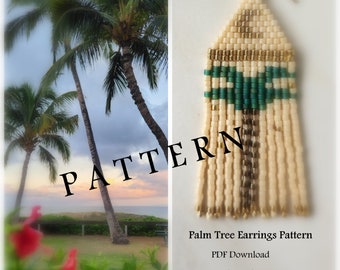 PDF Digital Download, Egyptian, Palm Tree Pattern, Fringe Earring Pattern, Seed Bead Earring Pattern, Brick Stitch, Palm Tree Earrings