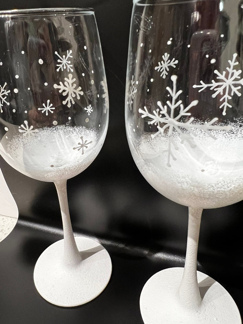 Hand Painted Snowflake Wine Glasses - Etsy