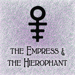 May include: A black and white image of the Empress and the Hierophant tarot cards. The Empress is represented by a female symbol and the Hierophant is represented by a cross.