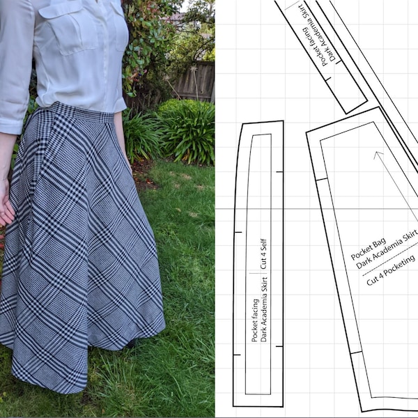 Dark Academia Skirt Sewing Pattern // Digital PDF Sewing Pattern // Easy Beginner Sewing Pattern // Waist sizes 28"-37" / Skirt With Pockets