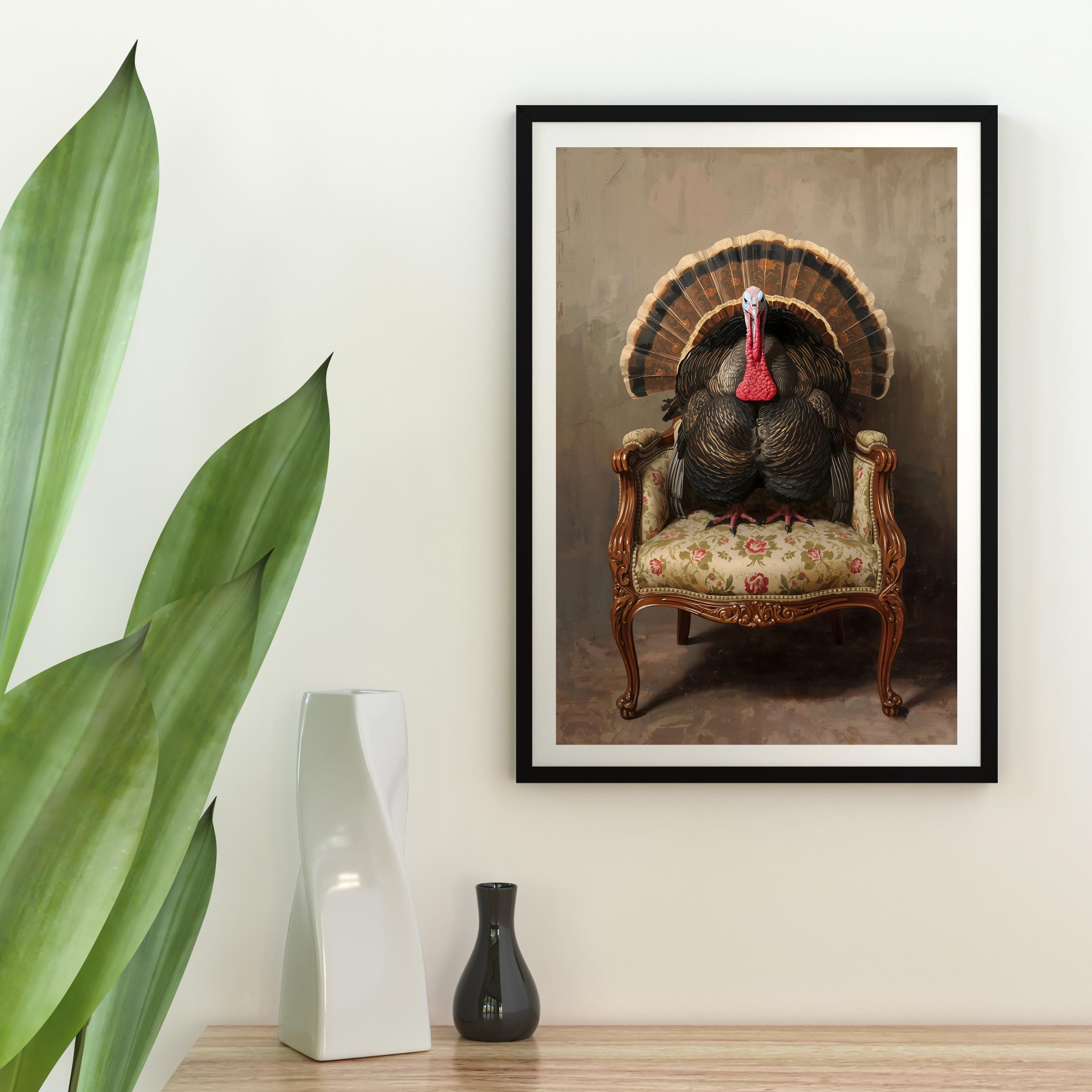 Regal Turkey Wall Art | Vintage Armchair Turkey Painting | Rustic ...