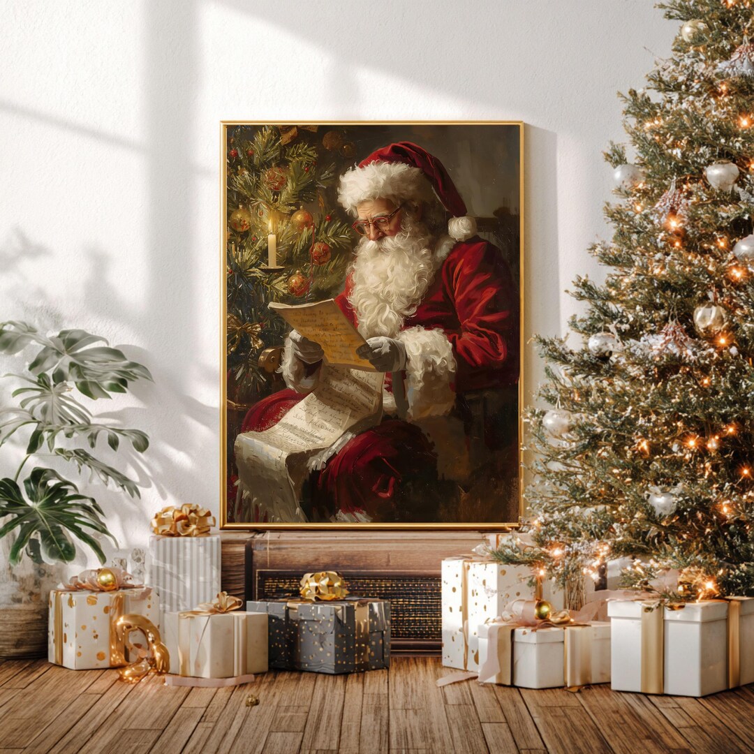 Vintage Santa Reading Naughty & Nice List | Christmas Wall Art ...