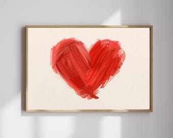Red Heart Wall Art Printable | Abstract Love Painting | Modern Valentine's Day Art | Romantic Heart Decor | Instant Digital Download